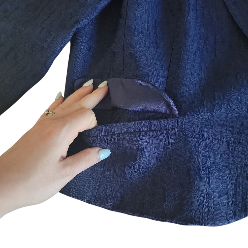 Lafayette 146 New York Blue Jacquard Wool Blend Single Button Blazer Women Sz 16 - Picture 8 of 12